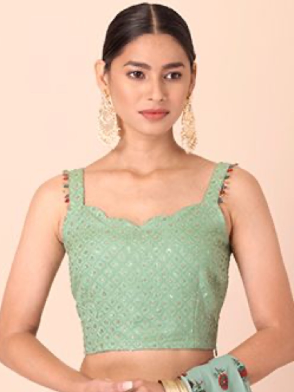 Mint Embroidered Strappy Crop Top